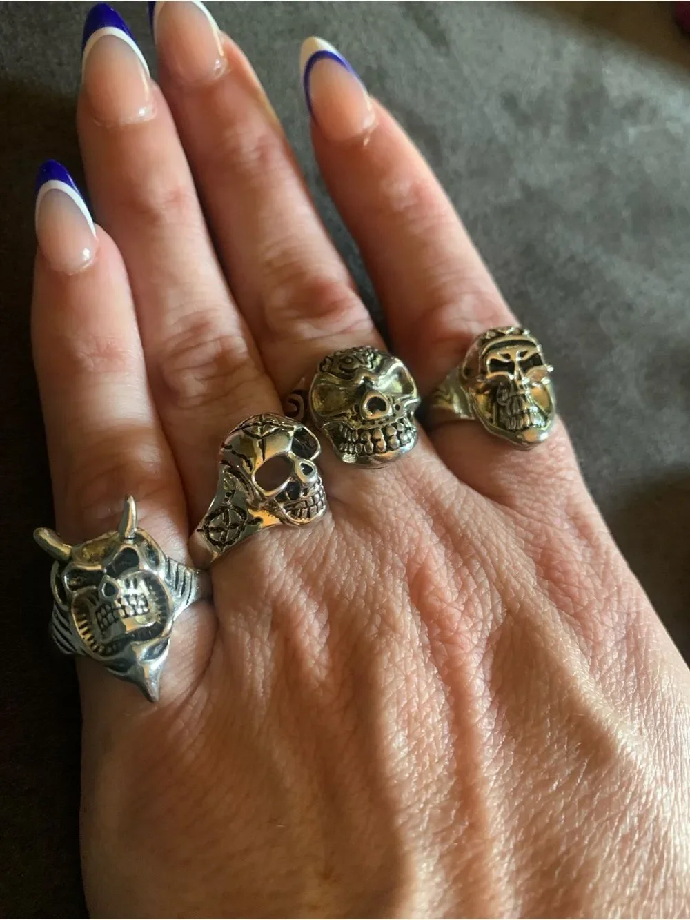 Set of 4 Stainless Steel Vintage Steampunk Biker Skull Rings